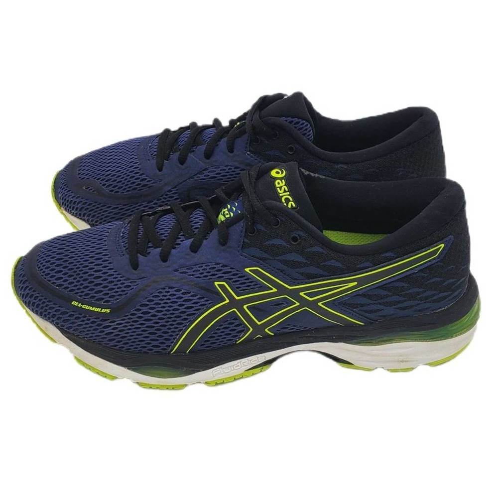 Men's Asics Navy Blue & Neon Green Gel Cumulus Running Sneakers Men's Size 10